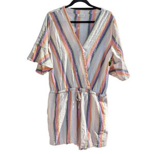 Just Living Linen Cotton Blend Colourful  Stripe Short Romper Woman's Large Boho